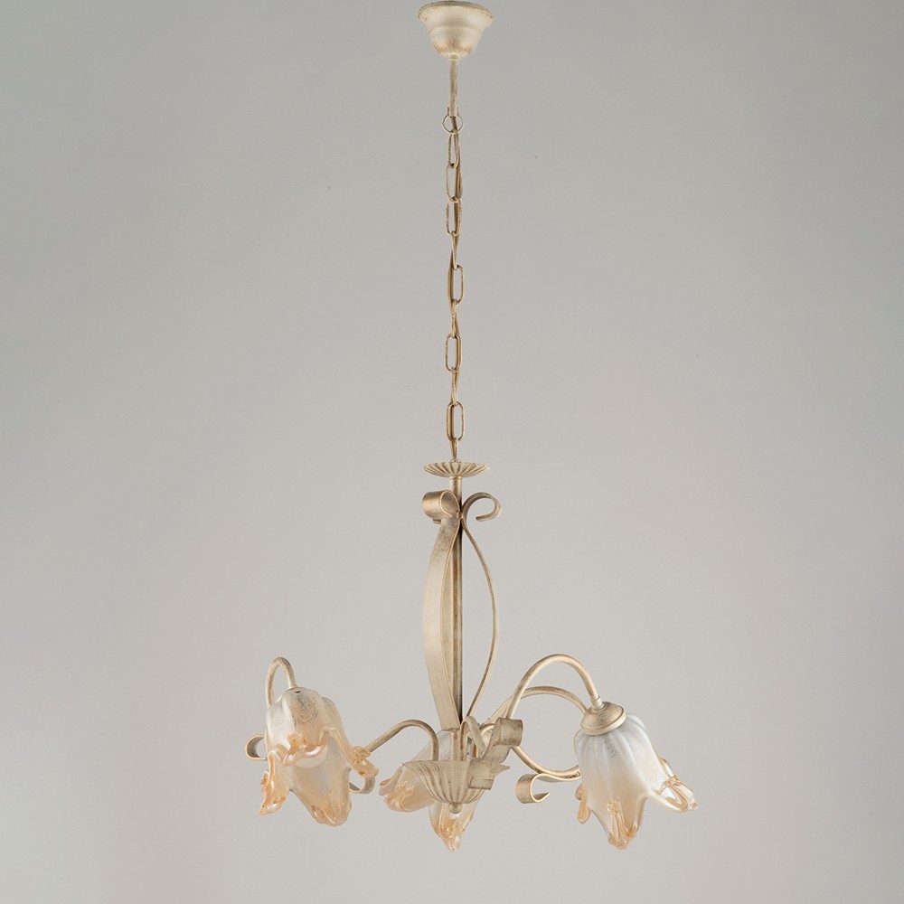 Lampadario a 3 Luci in Metallo Nero e Ottone Paralume a Forma di Imbuto Montone