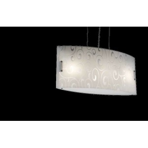 Lampadario Fremont in vetro acidato e serigrafato bianco