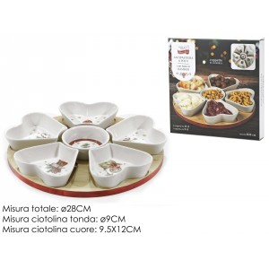 Antipastiera Cuori Ceramica Base Legno 2