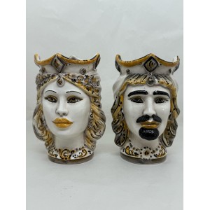 Ceramica di Caltagirone - Coppia Teste di Moro Ambra e Nero