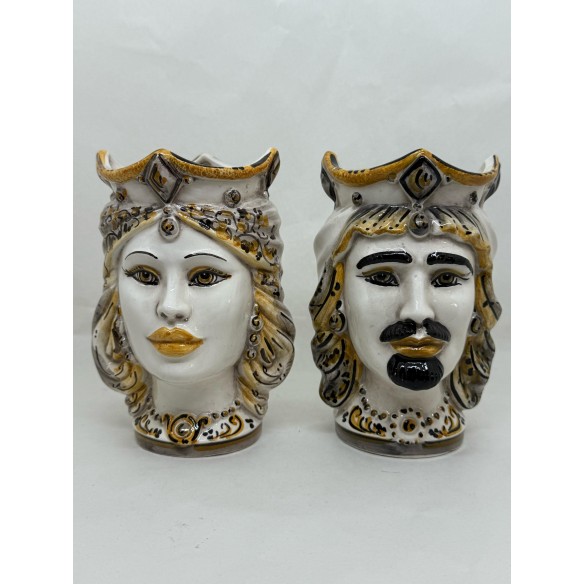 Ceramica di Caltagirone - Coppia Teste di Moro Ambra e Nero
