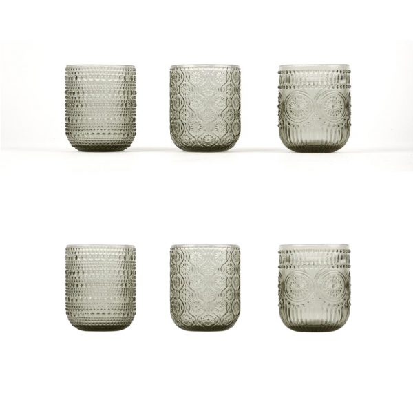 Set 6 Bicchieri in Vetro Grigio