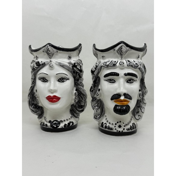 Ceramica di Caltagirone - Coppia Teste di Moro Bianco e Nero