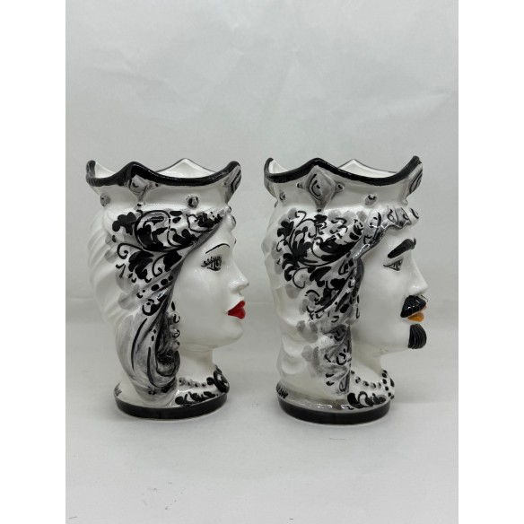 Ceramica di Caltagirone - Coppia Teste di Moro Bianco e Nero