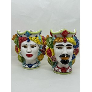 Ceramica di Caltagirone - Coppia Teste di Moro Frutta