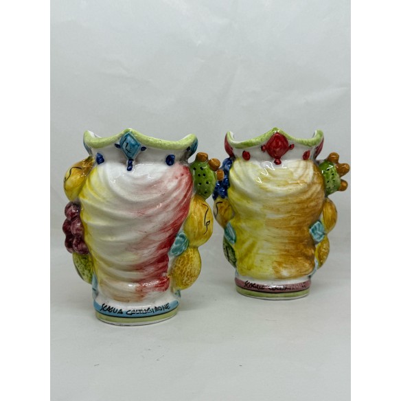 Ceramica di Caltagirone - Coppia Teste di Moro Frutta