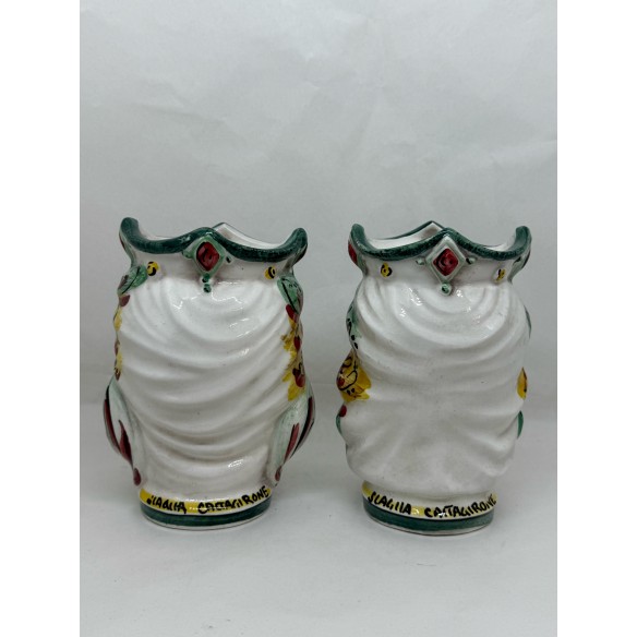 Ceramica di Caltagirone - Coppia Teste di Moro Verde Giallo e Rosso