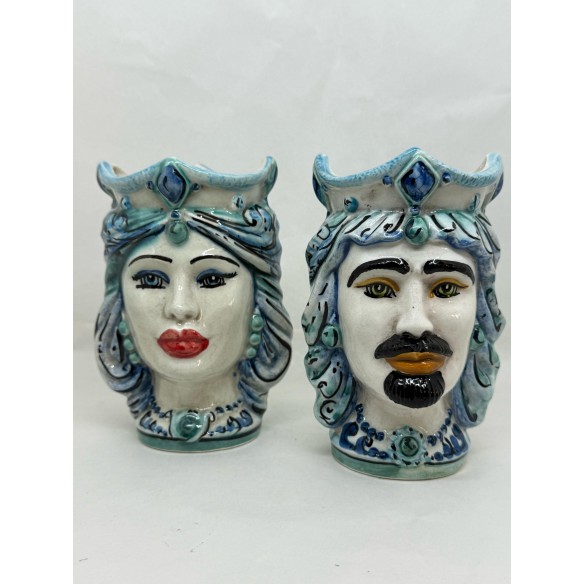 Ceramica di Caltagirone - Coppia Teste di Moro Blu e Azzurro