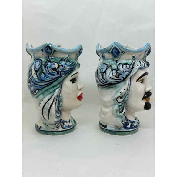 Ceramica di Caltagirone - Coppia Teste di Moro Blu e Azzurro