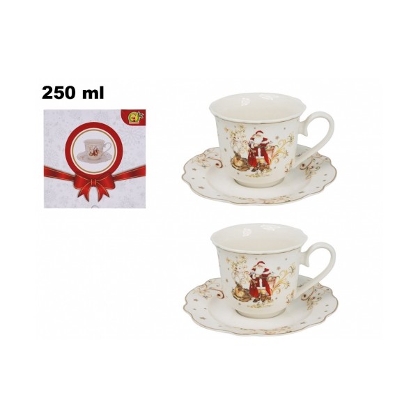 Set 2 Tazze con 2 Piattini Decorativi