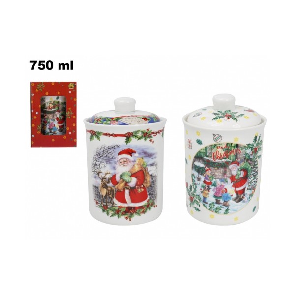 Contenitore Natalizio in Ceramica con Coperchio – Babbo Natale