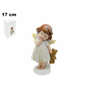 Decorazione Natalizia Angelo in Ceramica con Orsetto – 17 cm