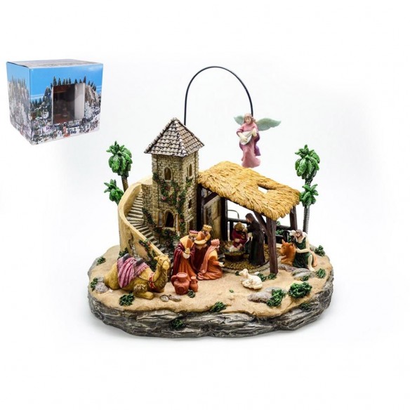 Carillon Natività con musica, luci e movimento - 32 cm