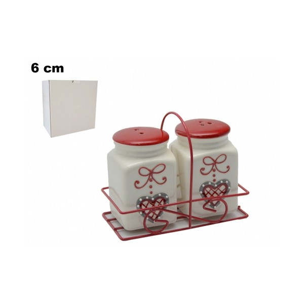 Set Sale e Pepe in Ceramica con Supporto in Metallo – Cuori