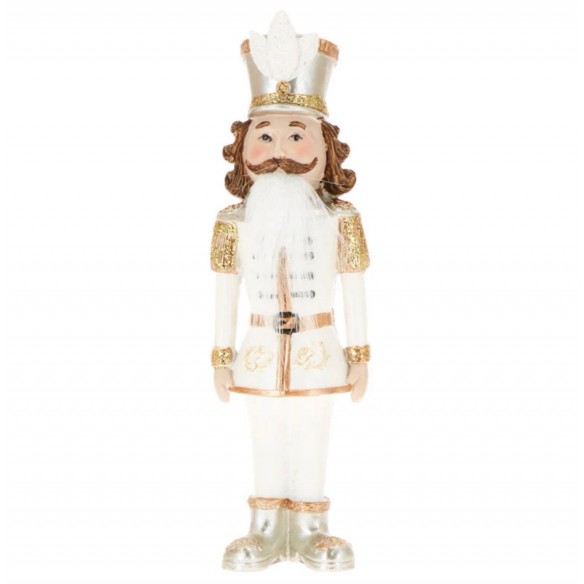 Decorazione Natalizia Schiaccianoci Bianco e Oro 3 Assortiti – 22 cm