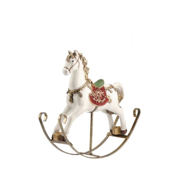 Cavallo a Dondolo Natalizio in Resina e Metallo – 23 cm