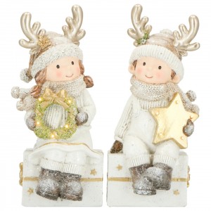 Coppia Bimbo e Bimba Natalizi con Corna da Renna e LED