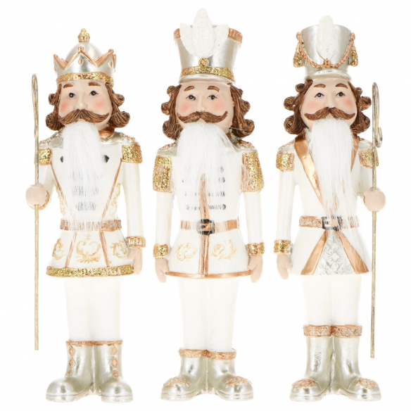 Decorazione Natalizia Schiaccianoci Bianco e Oro 3 Assortiti – 22 cm