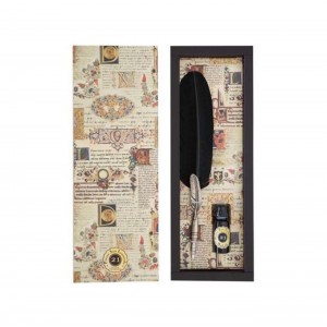 Set Calligrafico - Penna Stilografica con Piuma Nera e...