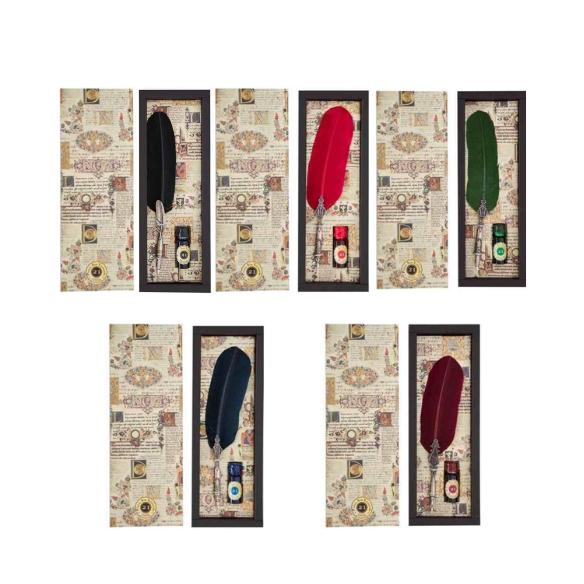 Set Calligrafico - Penna Stilografica con Piuma Nera e Calamaio Nero