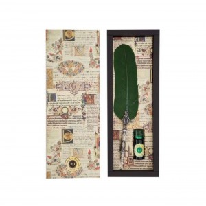 Set Calligrafico - Penna Stilografica con Piuma Verde e...