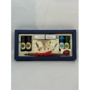 Set Calligrafico con Penna in Legno, 5 Pennini e 4 Calamai