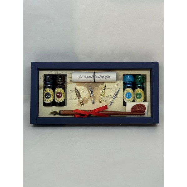 Set Calligrafico con Penna in Legno, 5 Pennini...