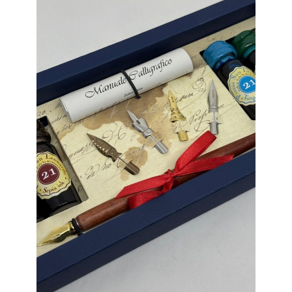Set Calligrafico con Penna in Legno, 5 Pennini...