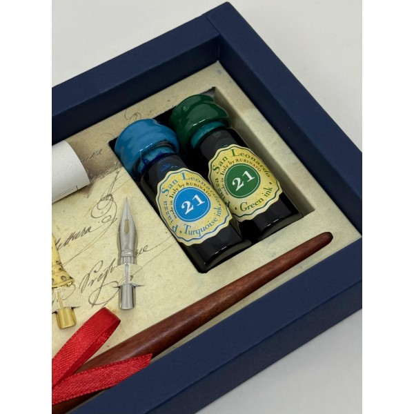 Set Calligrafico con Penna in Legno, 5 Pennini...