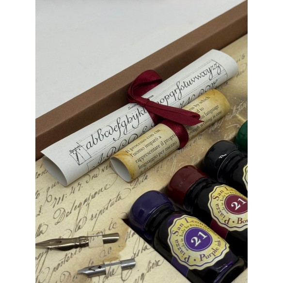Set Calligrafico Deluxe con Penna Decorata, 9 Pennini e 4 Calamai