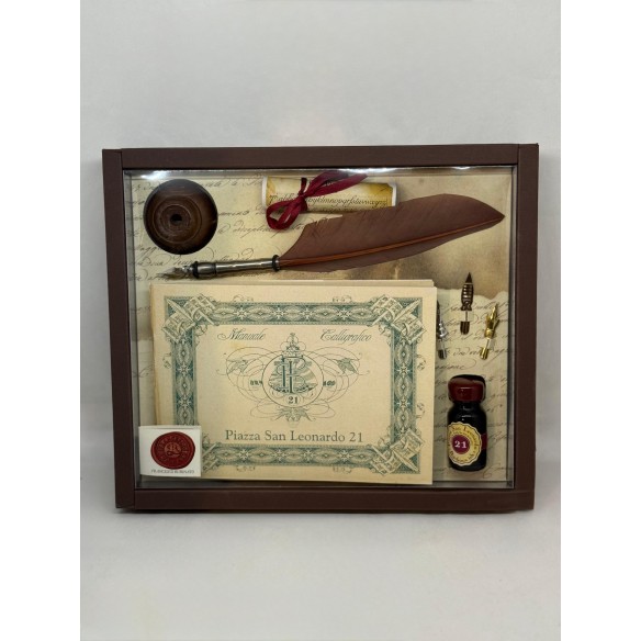 Set Calligrafico con Piuma, 3 Pennini, Calamaio e Manuale