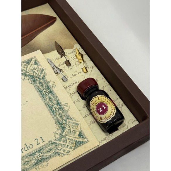 Set Calligrafico con Piuma, 3 Pennini, Calamaio e Manuale