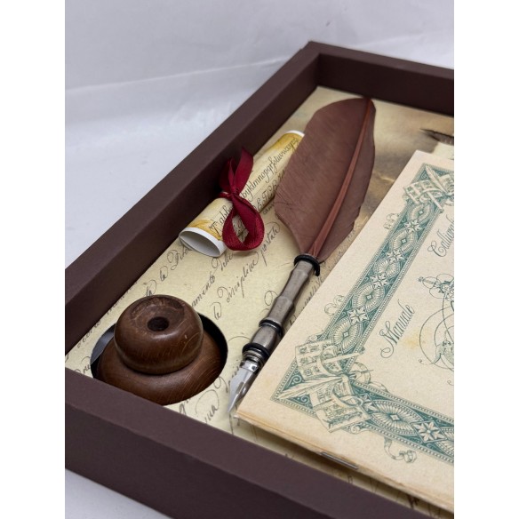 Set Calligrafico con Piuma, 3 Pennini, Calamaio e Manuale