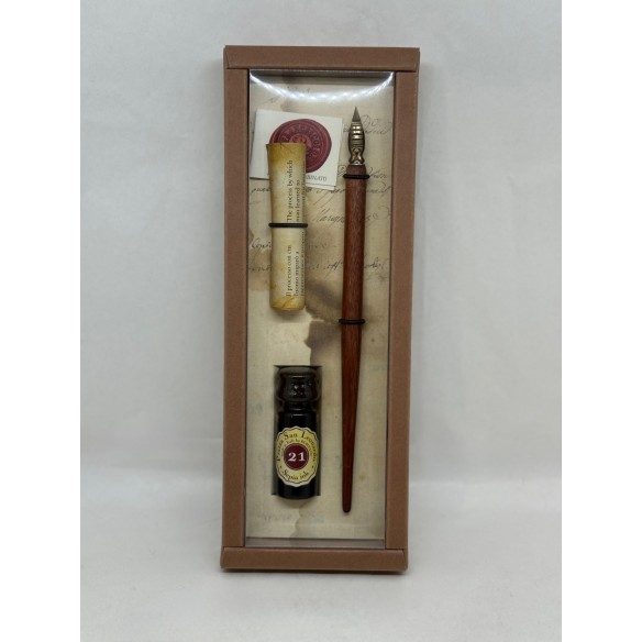 Set Calligrafico con Canotto in Legno e Calamaio Sepia