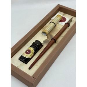 Set Calligrafico con Canotto in Legno e Calamaio Sepia
