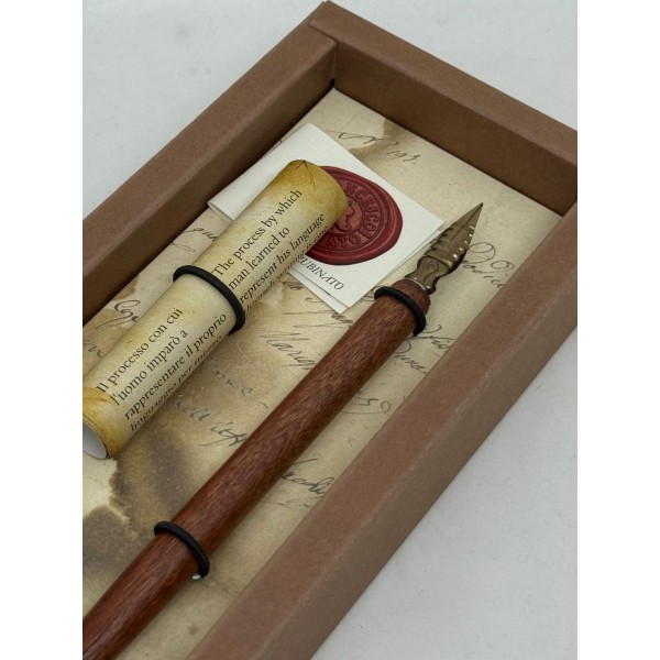 Set Calligrafico con Canotto in Legno e...