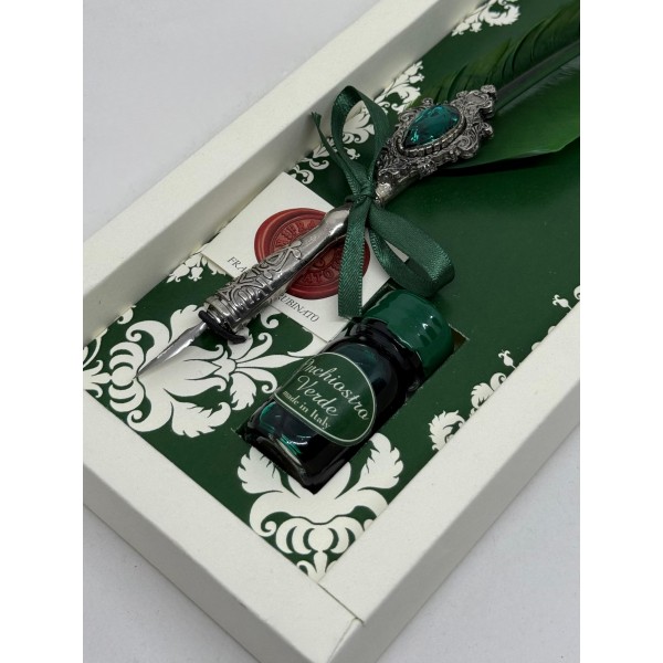 Penna con Piuma Verde e Cristallo Swarovski® –...