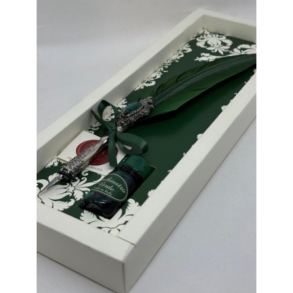 Penna con Piuma Verde e Cristallo Swarovski® –...