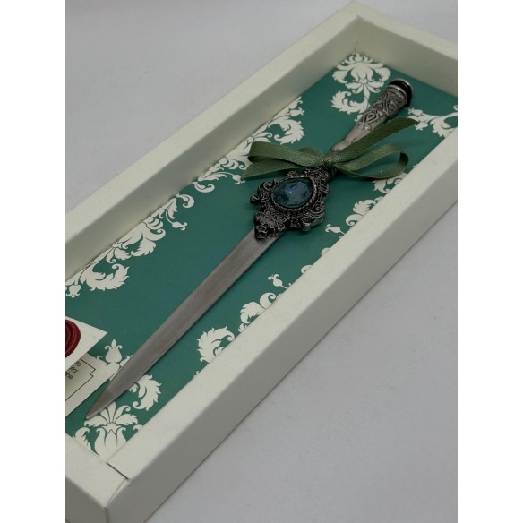 Tagliacarte Decorato con Cristallo Swarovski® – Confezione Verde Acqua