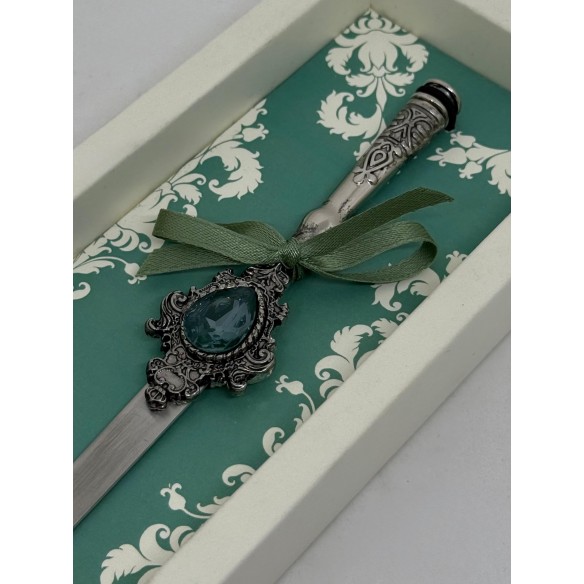 Tagliacarte Decorato con Cristallo Swarovski® – Confezione Verde Acqua