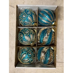 Set 6 Palline Tiffany e Oro con Glitter 2