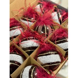 Set 12 Palline Bordeaux con Piume e Glitter Oro 2