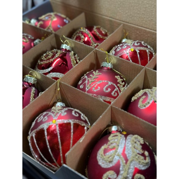 Set 6 Palline Rosse e Dorate in Vetro Soffiato – Decori Assortiti Artigianali