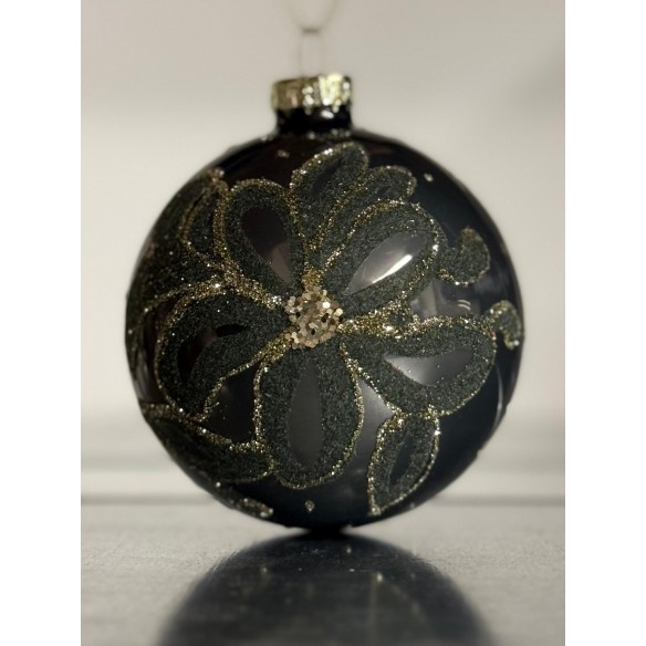 Set 6 Palline Grigio Antracite e Verde Fumé in Vetro Soffiato – Decori Floreali Artigianali