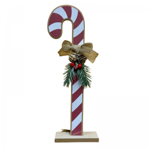 Bastoncino Natalizio in Legno con Fiocco, Pigne e Bacche...