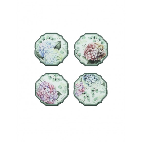 Set 4 Sottobicchieri in Ceramica con Sughero Decorazione Flora Multicolor