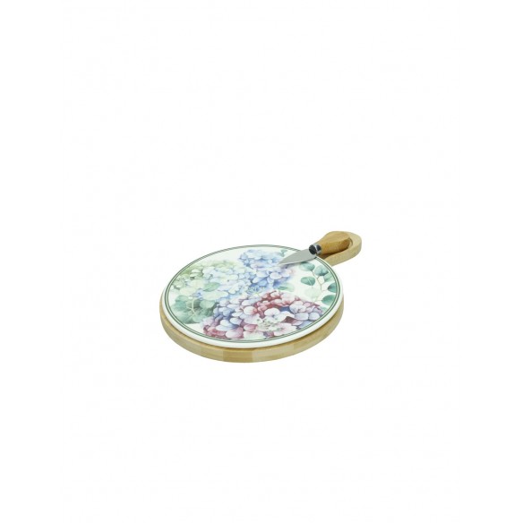 Tagliere in Porcellana e Bamboo con Coltello Formaggio in Acciaio Inox Flora Collection