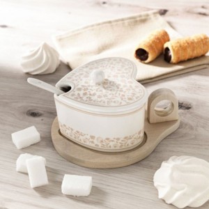 Scatola in Porcellana con Cucchiaino e Supporto in Bamboo...