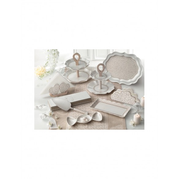 Porta Bon Bon a Forma di Caramella in Porcellana con Decori Beige