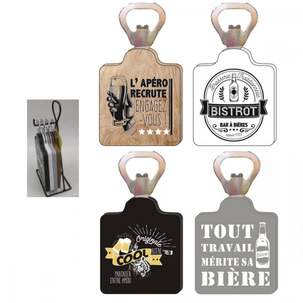 Set 4 sottobicchieri con apribottiglia